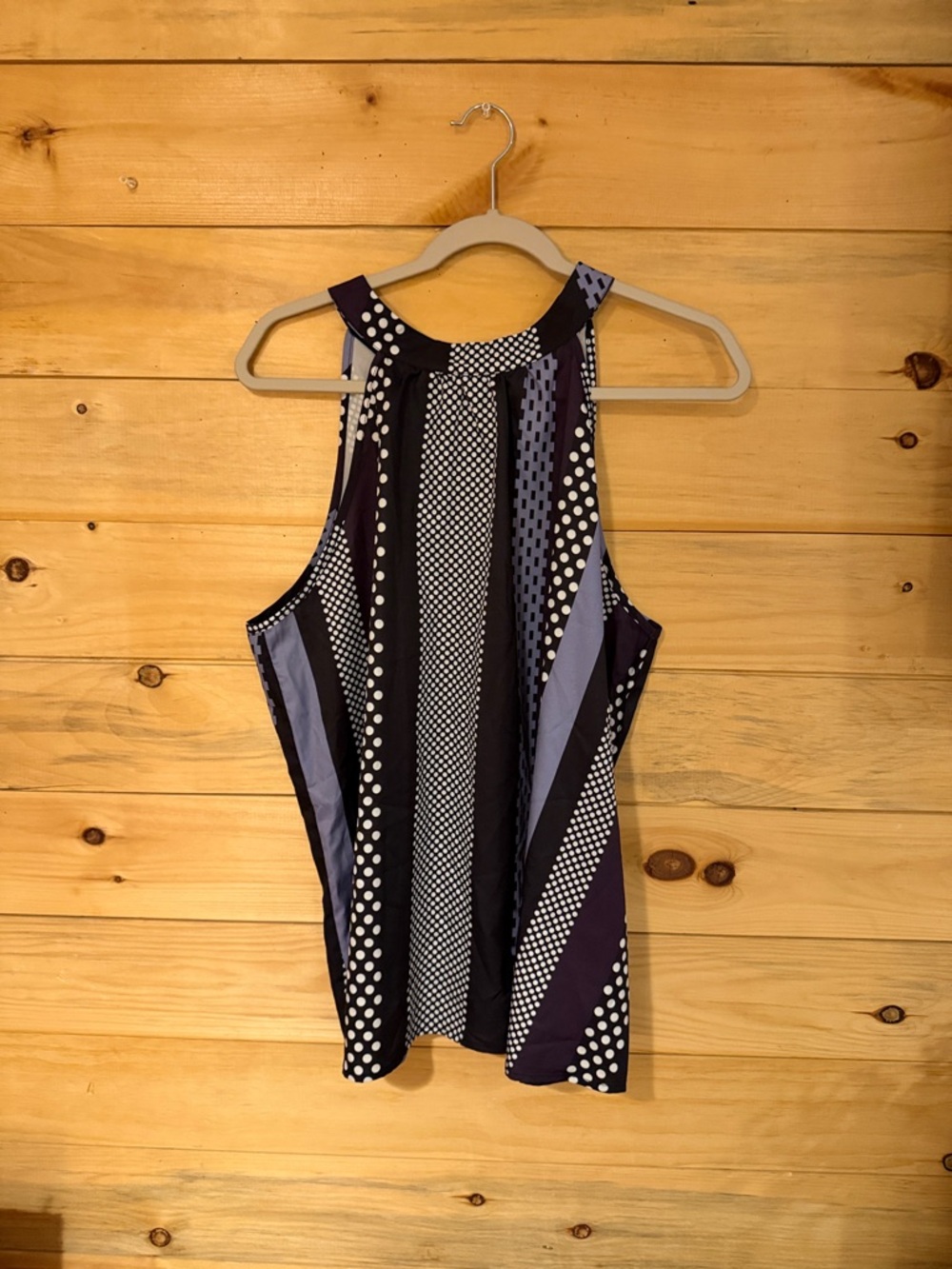 SHEIN Purple & Black Mixed Stripe Polka Dot Racerback Tank